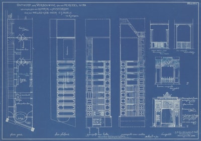Blueprint of a stairway in a building needing wide format scanning.