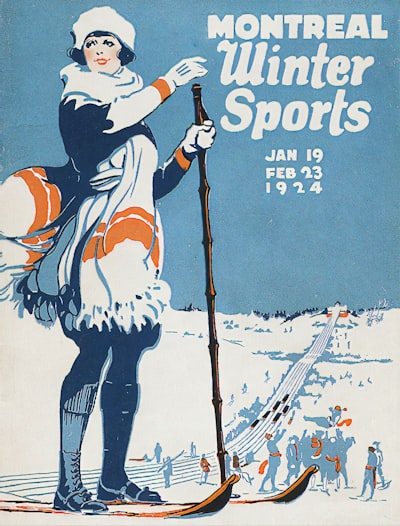 Retro skiing poster for wide format scanning.